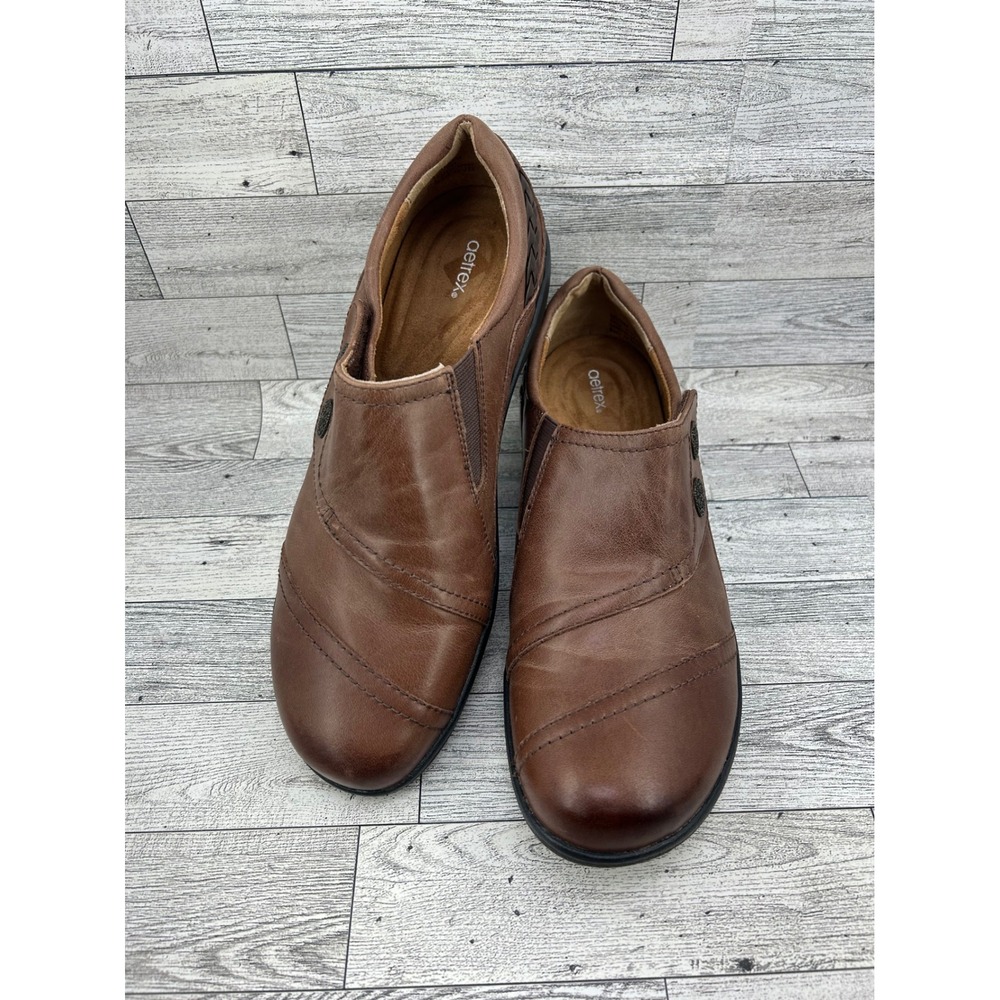 Aetrex Karina Brown Leather Orthotic Slip‎ On Loafers Women US 10 EU 41 DM502WM